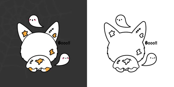 Set Clipart Halloween Corgi Dog Multicolored Black White Kawaii Clip — Stockový vektor