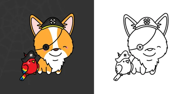 Kawaii Clipart Halloween Corgi Dog Illustration Coloring Page Funny Kawaii — Vetor de Stock