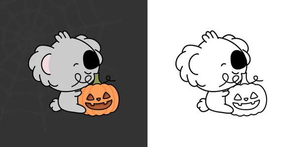 Cute Clipart Halloween Koala Illustration Coloring Page Cartoon Clip Art — Stockvector