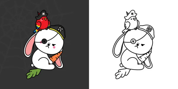 Kawaii Clipart Halloween Rabbit Coloring Page Забавный Кролик Кавайи Хэллоуин — стоковый вектор