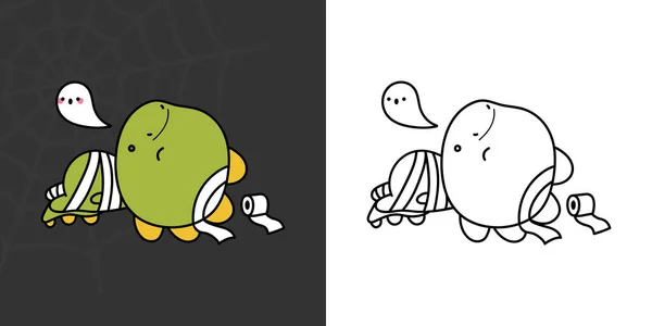 Cute Clipart Halloween Dinosaur Illustration Coloring Page Cartoon Clip Art — ストックベクタ