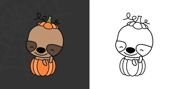 Cute Clipart Halloween Sloth Illustration Coloring Page Cartoon Clip Art — Stock Vector