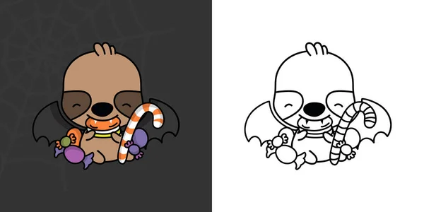 Cute Halloween Sloth Clipart Illustration Black White Funny Clip Art — Stockvektor