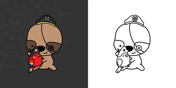 Kawaii Clipart Halloween Sloth Illustration Coloring Page Funny Kawaii Halloween — Stockvector
