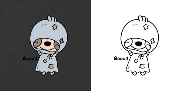 Cute Halloween Sloth Clipart Coloring Page Illustration Happy Clip Art — 스톡 벡터