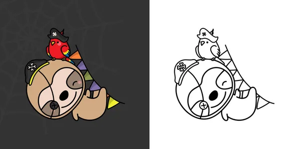 Halloween Sloth Clipart Multicolored Black White Beautiful Clip Art Halloween — Stockový vektor
