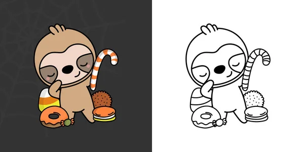 Halloween Sloth Clipart Coloring Page Illustration Adorable Clip Art Halloween — ストックベクタ