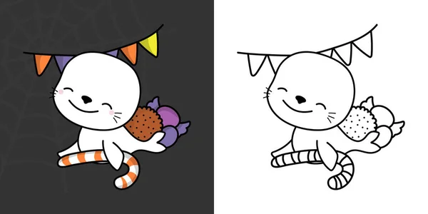 Cute Halloween Seal Clipart Coloring Page Illustration Happy Clip Art — Stock vektor