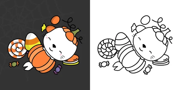 Kawaii Clipart Halloween Seal Illustration Coloring Page Funny Kawaii Halloween — Vettoriale Stock