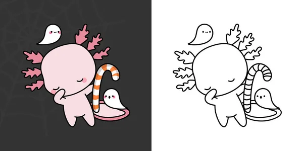 Halloween Axolotl Clipart Coloring Page Illustration Adorable Clip Art Halloween — Stockvector