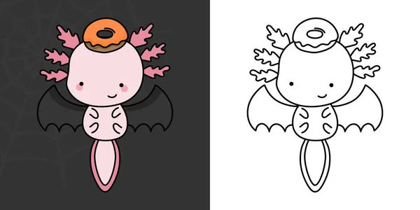Set Clipart Halloween Axolotl Multicolored Black White Kawaii Clip Art — Stok Vektör