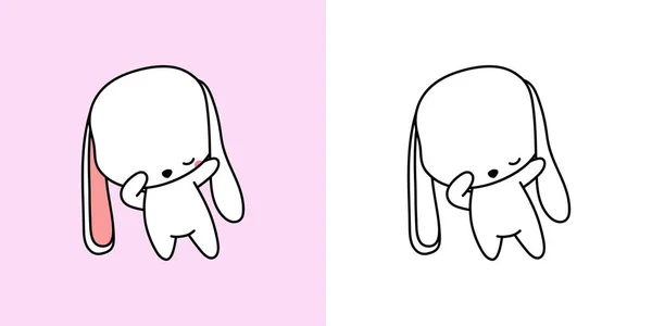 Set Clipart Hare Coloring Page Colored Illustration Clip Art Kawaii — 스톡 벡터