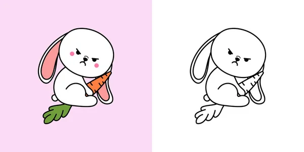 Set Clipart Bunny Multicolored Black White Kawaii Clip Art Rabbit — Stok Vektör