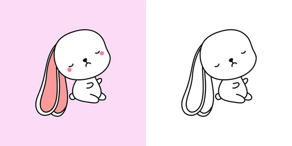 Cute Rabbit Clipart Illustration Black White Funny Clip Art Bunny — 图库矢量图片