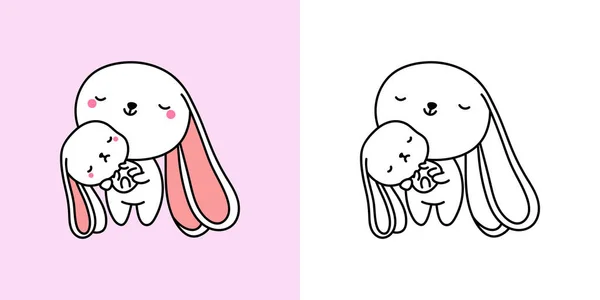 Cute Hare Clipart Coloring Page Illustration Happy Clip Art Bunny — Stok Vektör