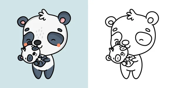 Cute Panda Clipart Coloring Page Illustration Happy Clip Art Panda — Vector de stock