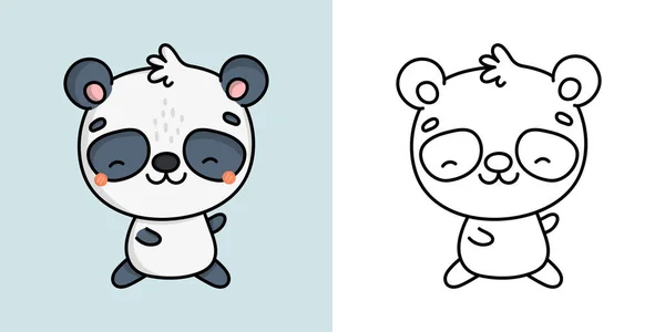 Cute Panda Clipart Illustration Black White Funny Clip Art Panda — 图库矢量图片