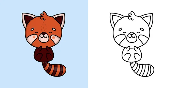 Cute Red Panda Clipart Coloring Page Illustration Happy Clip Art — Archivo Imágenes Vectoriales