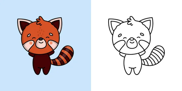 Cute Red Panda Clipart Illustration Black White Funny Clip Art — Stok Vektör