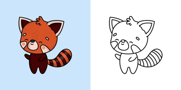 Set Clipart Red Panda Coloring Page Colored Illustration Clip Art — 스톡 벡터