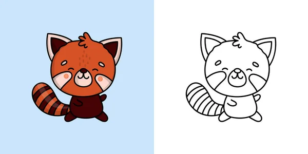 Kawaii Clipart Red Panda Illustration Coloring Page Funny Kawaii Animal — Stock Vector