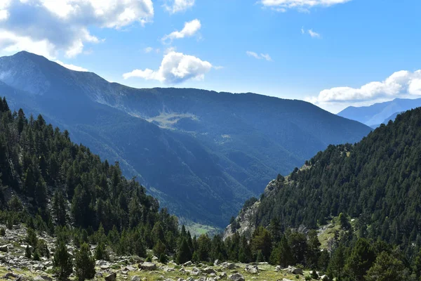 Güzel dağlar, yeşil vadi. Parlak nefes kesici. Pireneler, Avrupa, Aiguestortes Ulusal Parkı 'nda heyecan verici manzara..
