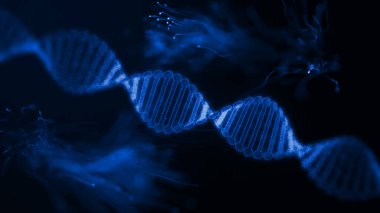 DNA ipliği tam ekran. 3D görüntü Tıp bilimi, genetik biyoteknoloji, kimya biyolojisi, gen hücre konsepti vektör çizimi veya arka plan