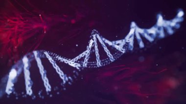 DNA ipliği tam ekran. 3D tıp bilimi, genetik biyoteknoloji, kimya biyolojisi, gen hücre konsepti