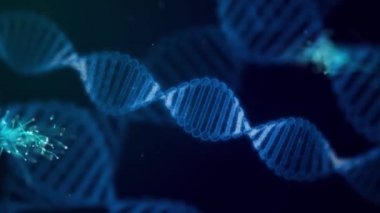 DNA ipliği tam ekran. 3D tıp bilimi, genetik biyoteknoloji, kimya biyolojisi, gen hücre konsepti