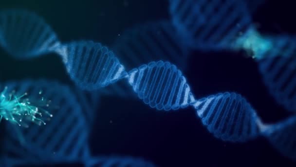 Dna鎖を閉じるフルスクリーン 3D医療科学 遺伝子バイオテクノロジー 化学生物学 遺伝子細胞の概念背景 — ストック動画