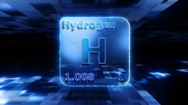 Modern periodic table element Hydrogen 3D illustration