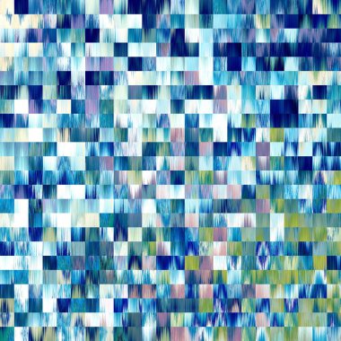 Optik düşük polyester piksel ızgara boya bulanık doku arka planı. Kusursuz yıkanmış geometrik ombre etkisi. 80 'lerin tarzı eski kare şekilli. Yüksek çözünürlüklü funky plaj giyin moda tekstil.