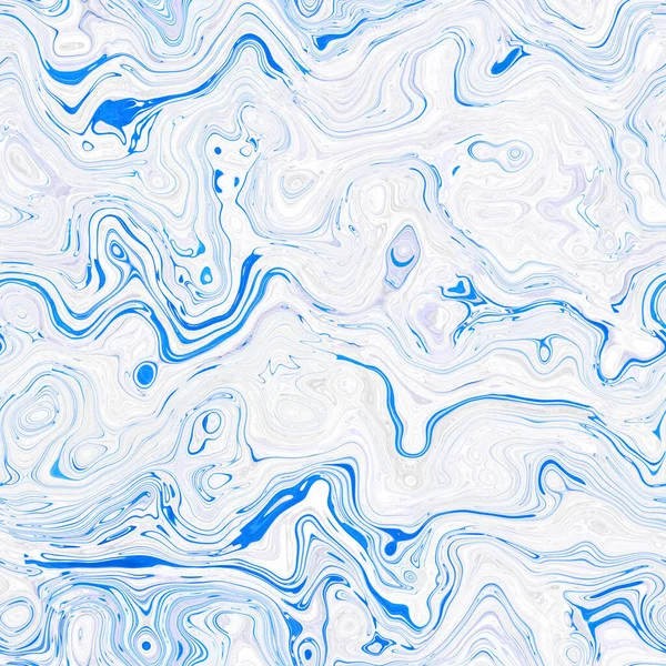 エーゲ海の真珠の斑状旋回大理石の航海テクスチャの背景。夏の沿岸の生活様式の家の装飾。液体の青い水の流れ効果染色繊維シームレスパターン. — ストック写真