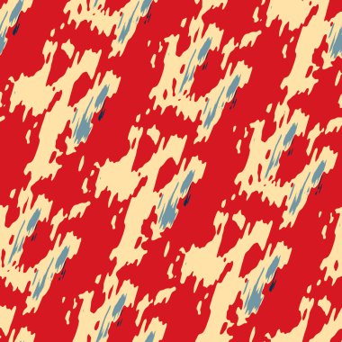 Benekli deniz mavisi, kırmızı, sarı, pürüzsüz doku. Modern retro-yüzme modadan izler giyer. Memphis tarzı maskülen grunge soyut arka plan. Yüksek kaliteli jpg kumaşı.