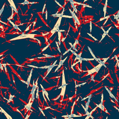 Klasik deniz mavisi, kırmızı, sarı, dikişsiz doku. Modern retro-yüzme modadan izler giyer. Memphis tarzı maskülen grunge soyut arka plan. Yüksek kaliteli jpg kumaşı.