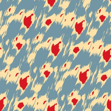 Benekli deniz mavisi, kırmızı, sarı, pürüzsüz doku. Modern retro-yüzme modadan izler giyer. Memphis tarzı maskülen grunge soyut arka plan. Yüksek kaliteli jpg kumaşı.