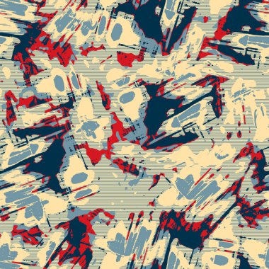 Klasik deniz mavisi, kırmızı, sarı, dikişsiz doku. Modern retro-yüzme modadan izler giyer. Memphis tarzı maskülen grunge soyut arka plan. Yüksek kaliteli jpg kumaşı.