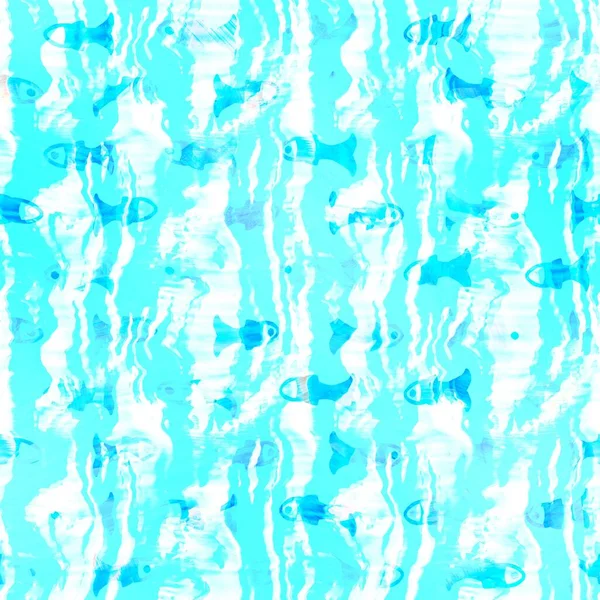 Batik ryby krawat barwnika tło mycia. Mętne podwodne ryby do kąpielówek plażowych. Zabawa lato modny druk mody plaży. Cyfrowy efekt akwareli. Wysoka rozdzielczość bezszwowy wzór. — Zdjęcie stockowe