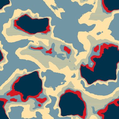 Klasik deniz mavisi, kırmızı, sarı, dikişsiz doku. Modern retro-yüzme modadan izler giyer. Memphis tarzı maskülen grunge soyut arka plan. Yüksek kaliteli jpg kumaşı.