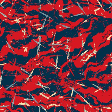 Klasik deniz mavisi, kırmızı, sarı, dikişsiz doku. Modern retro-yüzme modadan izler giyer. Memphis tarzı maskülen grunge soyut arka plan. Yüksek kaliteli jpg kumaşı.