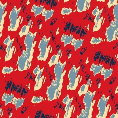 Benekli deniz mavisi, kırmızı, sarı, pürüzsüz doku. Modern retro-yüzme modadan izler giyer. Memphis tarzı maskülen grunge soyut arka plan. Yüksek kaliteli jpg kumaşı.