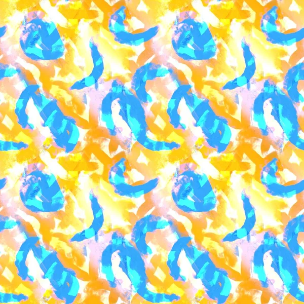 Modello pennello blu giallo strutturato. Moderno sfondo imperfetto divertimento senza soluzione di continuità per tessuto vivente costiero. Stampa disegnata a mano con acquerello artistico. — Foto Stock