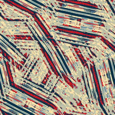 Klasik deniz mavisi, kırmızı, sarı, dikişsiz doku. Modern retro-yüzme modadan izler giyer. Memphis tarzı maskülen grunge soyut arka plan. Yüksek kaliteli jpg kumaşı.