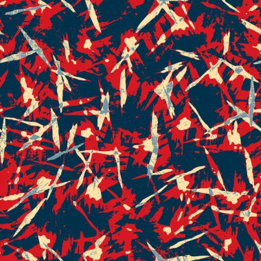 Klasik deniz mavisi, kırmızı, sarı, dikişsiz doku. Modern retro-yüzme modadan izler giyer. Memphis tarzı maskülen grunge soyut arka plan. Yüksek kaliteli jpg kumaşı.