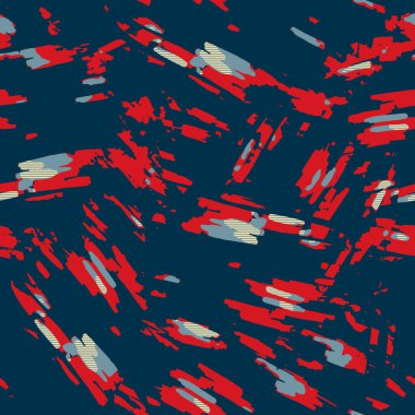 Klasik deniz mavisi, kırmızı, sarı, dikişsiz doku. Modern retro-yüzme modadan izler giyer. Memphis tarzı maskülen grunge soyut arka plan. Yüksek kaliteli jpg kumaşı.