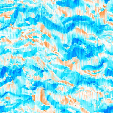 Dalgalı yaz boyası arka planı. Plaj mayosu için farklı renk karışımı, modaya uygun moda baskı. Boho dijital suluboya efekti damlatıyor. Yüksek çözünürlüklü, kusursuz desen materyali.