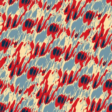 Benekli deniz mavisi, kırmızı, sarı, pürüzsüz doku. Modern retro-yüzme modadan izler giyer. Memphis tarzı maskülen grunge soyut arka plan. Yüksek kaliteli jpg kumaşı.