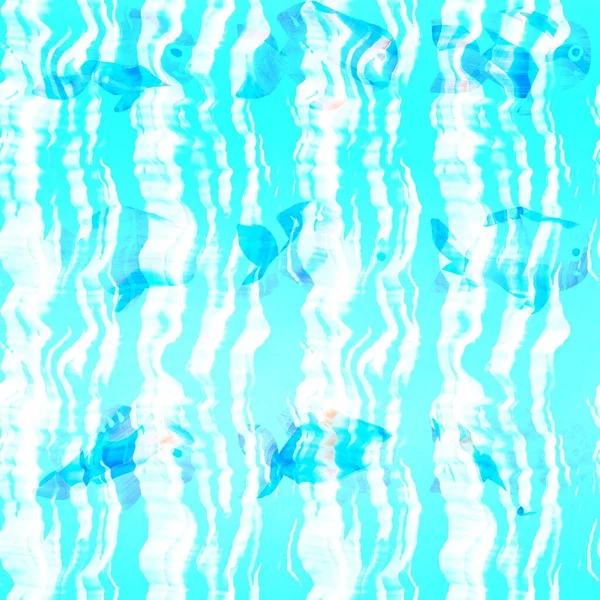 Batik Fisch Krawatte Farbstoff waschen Hintergrund. Gesprenkelte Unterwasserfische für Bademode am Strand. Fun Sommer trendige Strandmode Print. Digitaler Fluid-Aquarell-Effekt. Nahtloses Muster mit hoher Auflösung. — Stockfoto