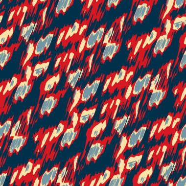 Benekli deniz mavisi, kırmızı, sarı, pürüzsüz doku. Modern retro-yüzme modadan izler giyer. Memphis tarzı maskülen grunge soyut arka plan. Yüksek kaliteli jpg kumaşı.