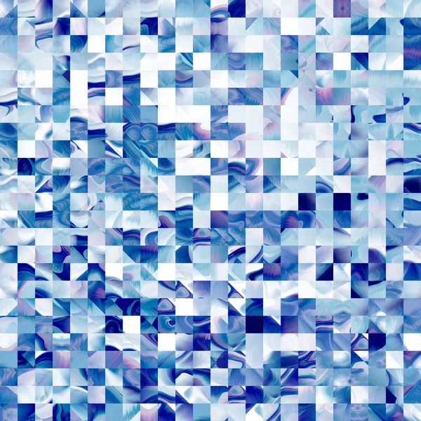 光学低ポリピクセルグリッド染料ぼかしテクスチャ背景。幾何学的なオムブレ効果をシームレスに洗浄。80年代スタイルのレトロな正方形の形状パターン。高解像度ファンキービーチウェアファッションテキスタイルタイル. — ストック写真